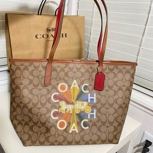 Authentic Coach Classic City Tote In Signature Canvas Pride Rainbow Logo NWT